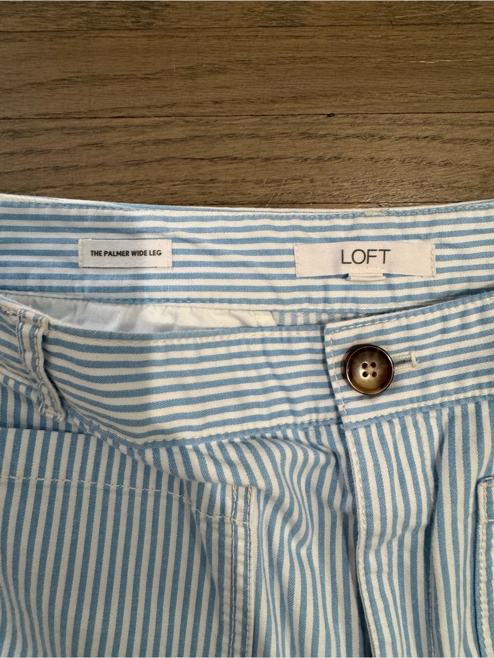 LOFT Light Blue and White Striped Cropped Wide-Leg Pants